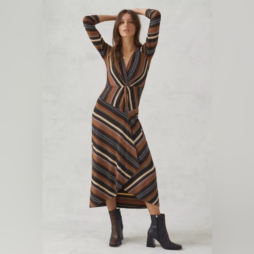 ANTHROPOLOGIE Maeve Striped Wrap Midi Dress